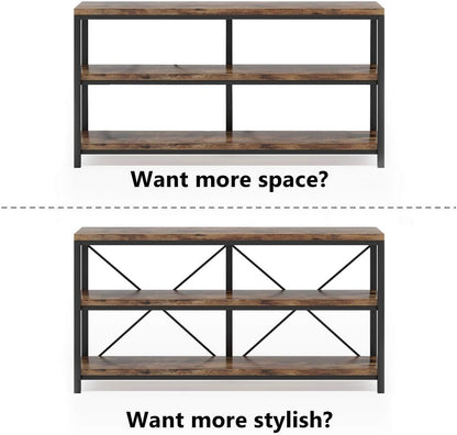 Tribesigns 55 Inches Long Sofa Table with Storage Shelves, 3 Tiers Industrial Rustic Console Table with Open Shelves, Three Decorative Shelf, Open TV Shelf for Living Room, Hallway, Book
