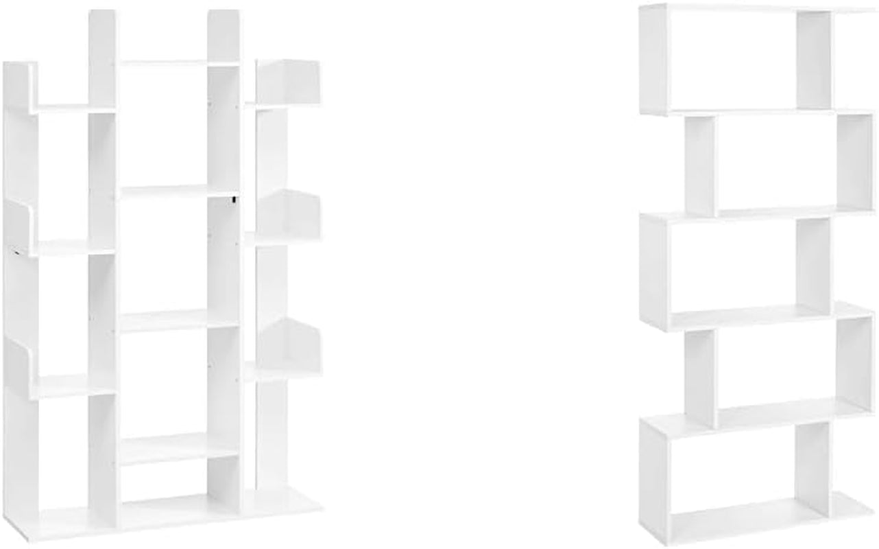 Tree-Shaped Bookcase with 13 Shelves and 5-Tier Freestanding Bookshelf, White Storage Shelving