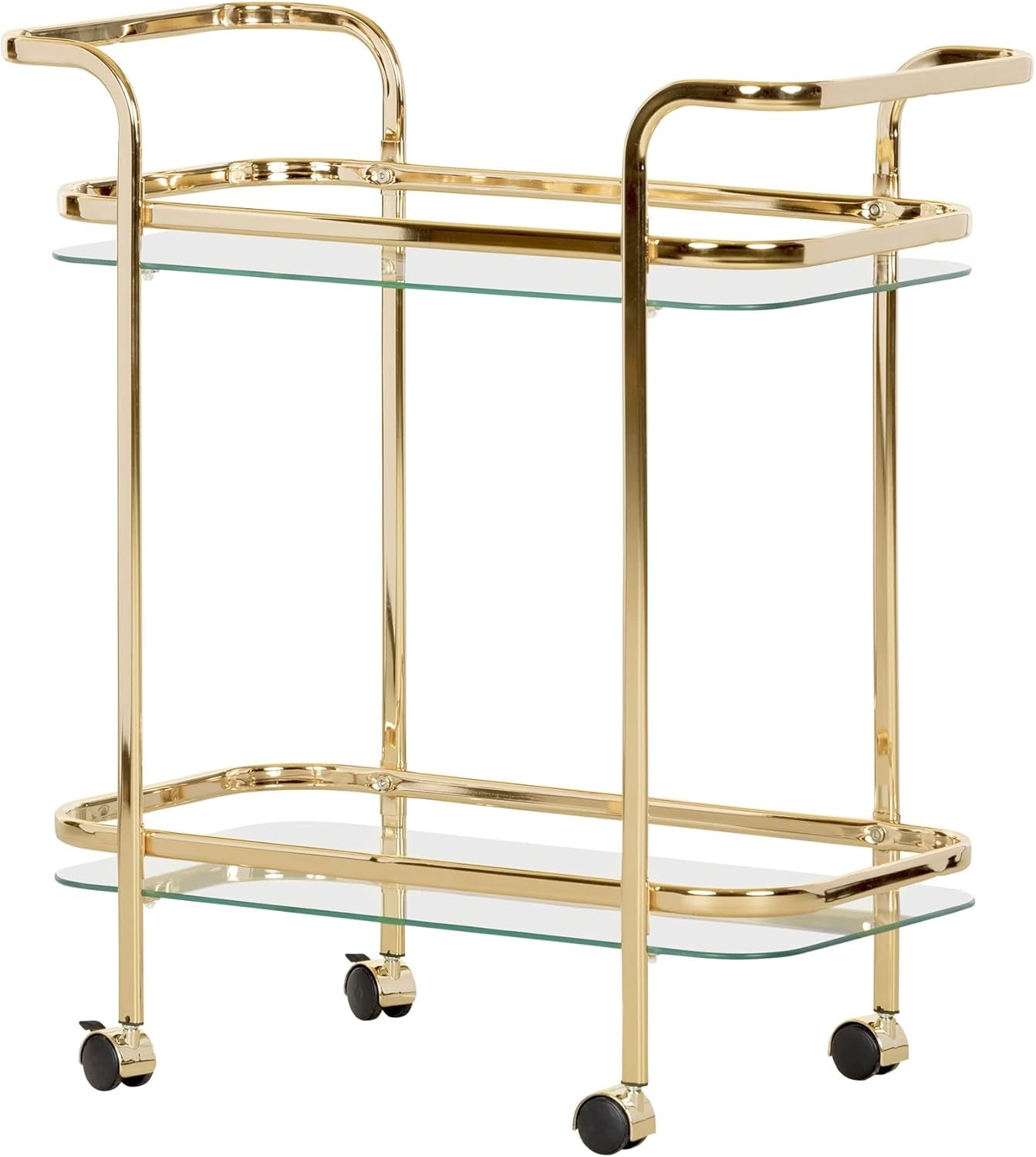 Maliza Bar Cart-Gold and Glass, 13.75"D X 27"W X 29"H