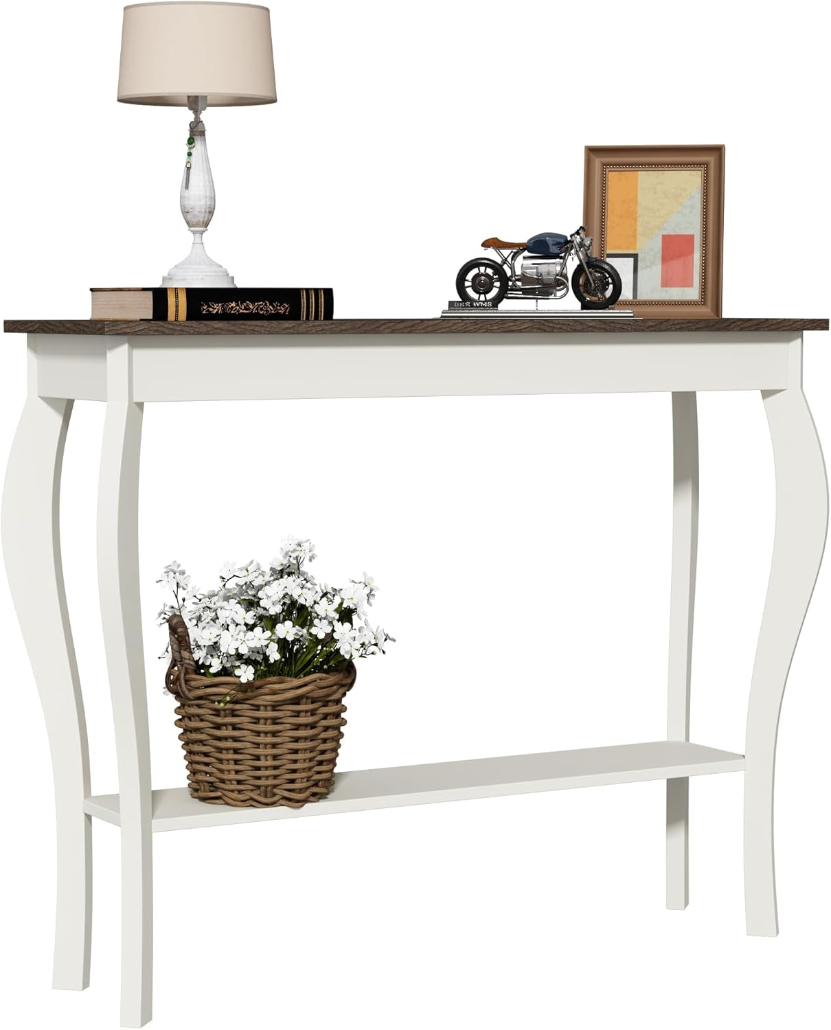 Narrow Farmhouse Console Table, Chic Accent Sofa Table, Entryway Table, Soft White