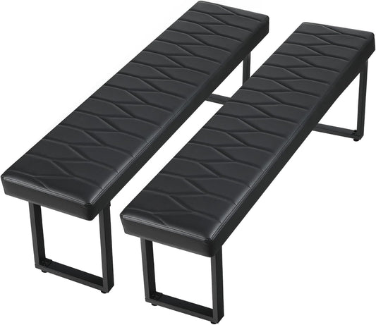 58” Padded Dining Table Bench Pair of 2 for 6-8 Person, Faux Leather Indoor Cushioned Extra Long Bench for Dining Room Table, Bedside Shoe Entryway Benches (Black, 58")