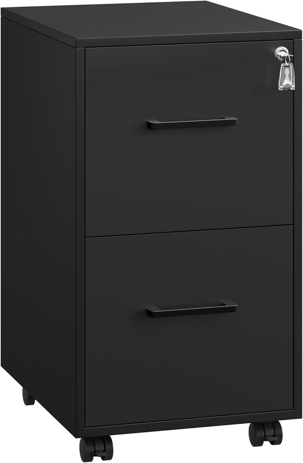 File Cabinet, Pre-Assembled except Wheels and Handles, Office Filing Cabinet with Lock, for A4, Legal, Letter Sized Documents, 17.7 X 14.4 X 23.6 Inches, Rustic Brown and Black UOFC110B01V1
