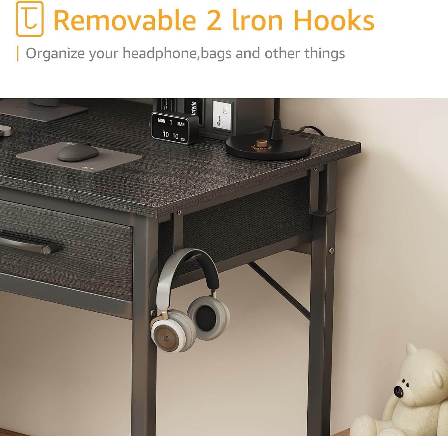 Small Desk with Fabric Drawers for Bedroom, 32 Inch Gaming Desk with 2 Drawers for Small Space, Study Writing Table PC Desks, Black