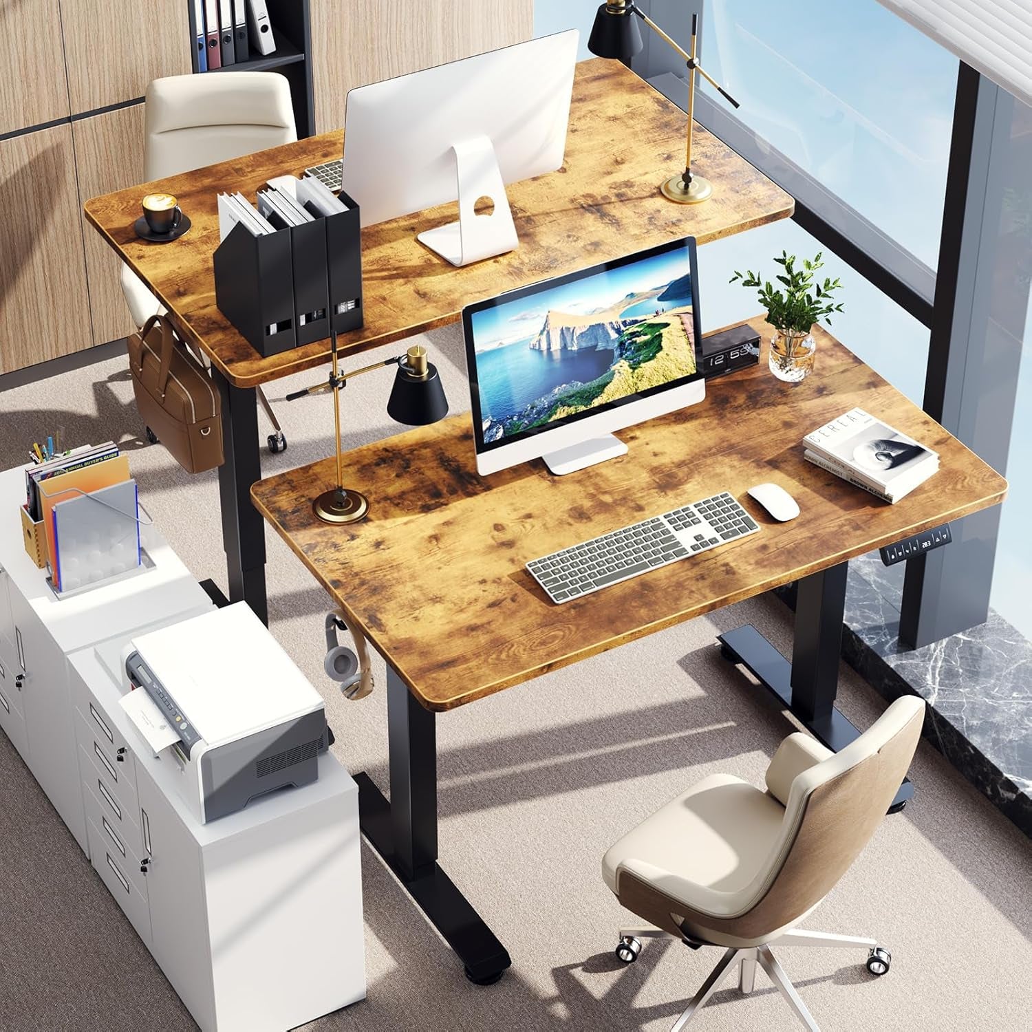 47.2" Standing Desk, Adjustable Height Office Desk with Wood Desktop, Computer Table for Home Work, Study and Gaming, Small Spaces, Modern Furniture，Brown