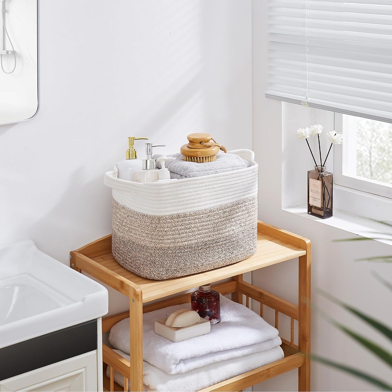 Storage Basket, Woven Baskets for Storage, Cotton Rope Basket for Toys,Towel Baskets for Bathroom - Pack of 3, Gradient Yellow