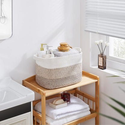 Storage Basket, Woven Baskets for Storage, Cotton Rope Basket for Toys,Towel Baskets for Bathroom - Pack of 3, Gradient Yellow