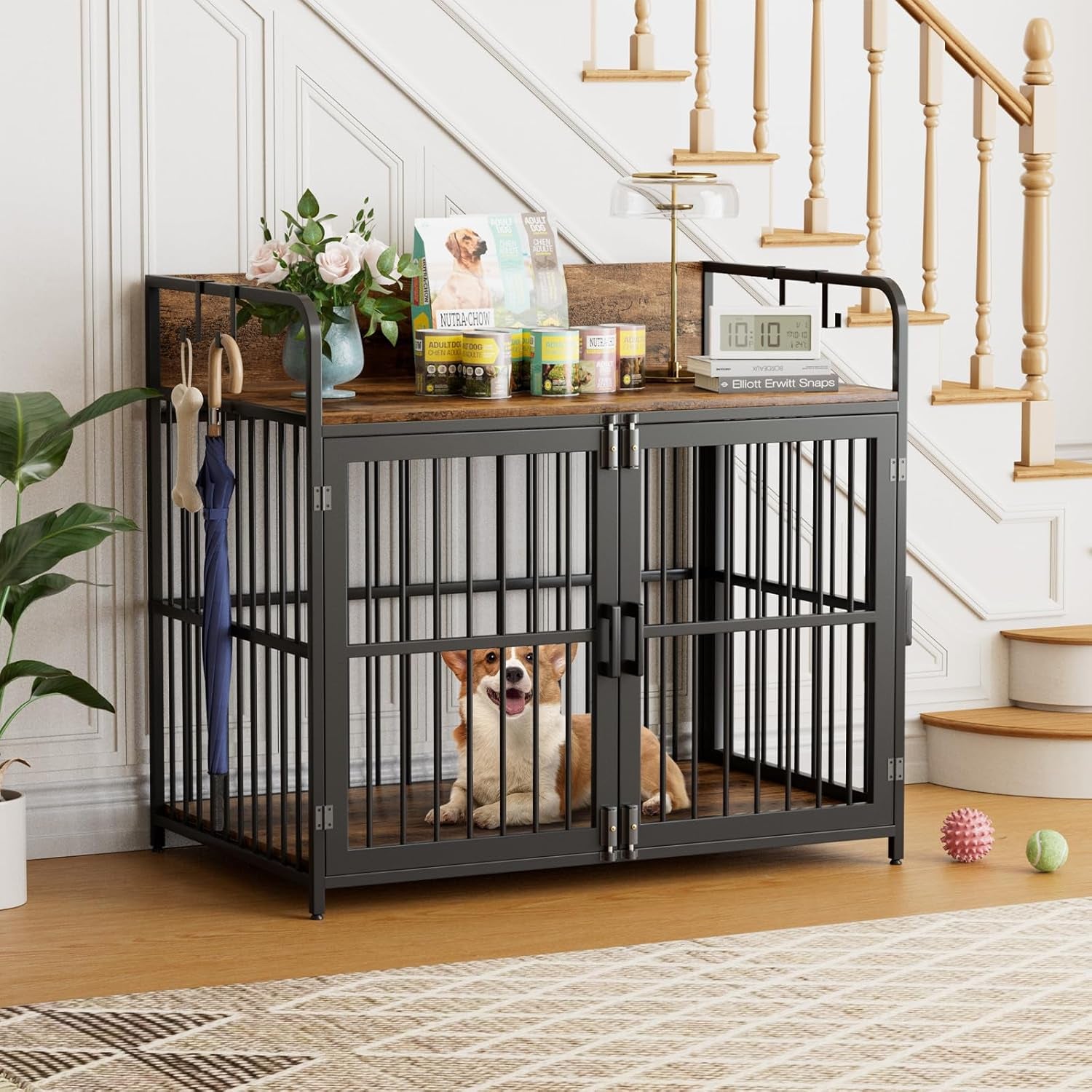 Dog Crate Furniture 32" Wooden Heavy Duty Dog Kennel with Double Doors Decorative Indoor Dogs House Side End Table