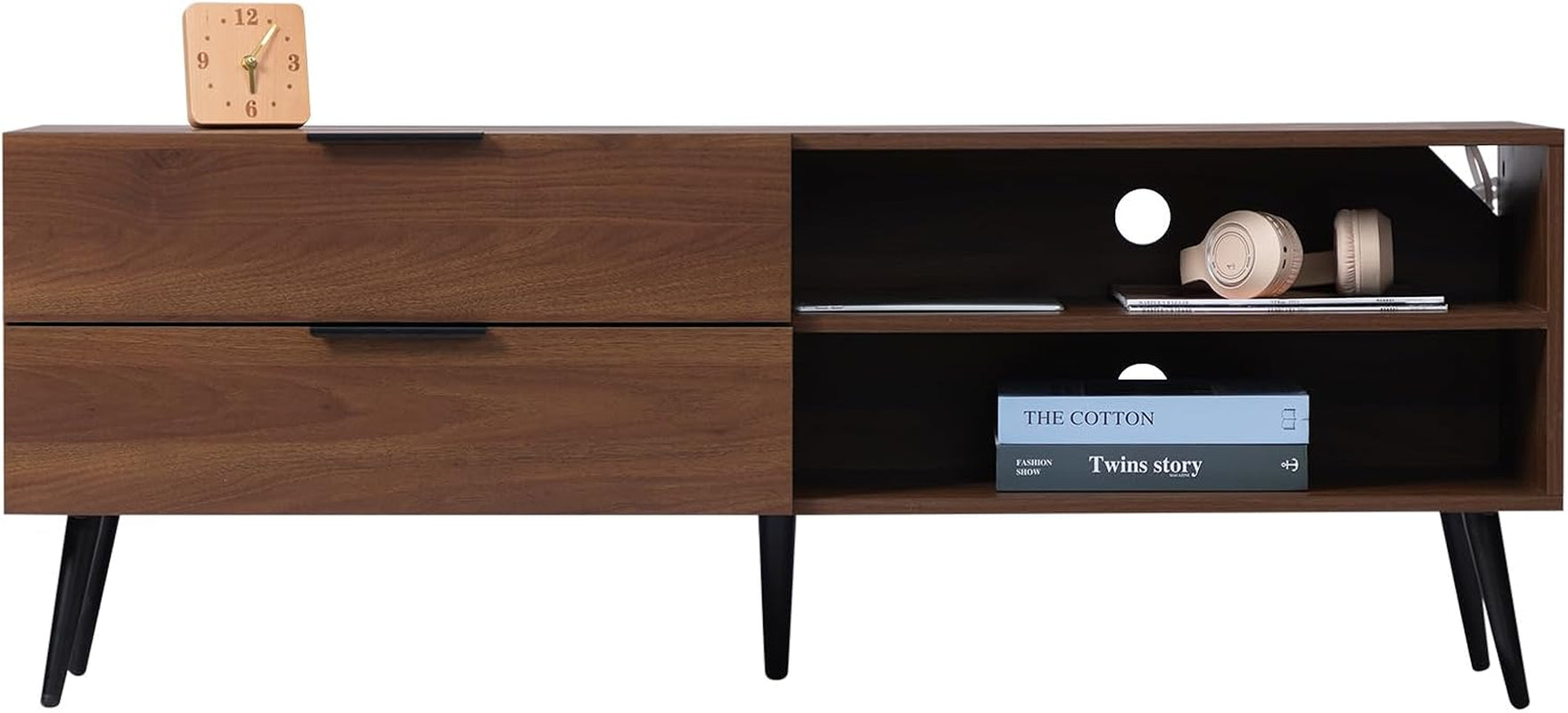 Wood TV Stand for Tvs up to 65", Mid Century TV Stand with Storage, Modern Entertainment Center with 2 Drawers, Accent TV Media Console Table for Living Room, 53"(L), Retro Brown