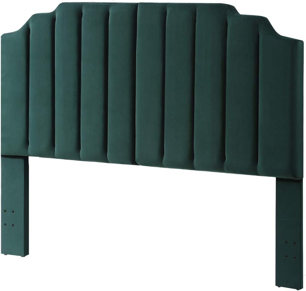 Jade Velvet Tufted King Upholstered Headboard, Modern Vertical Channel Design California King Headboard with Stepped Silhouette Top Edge,Jade