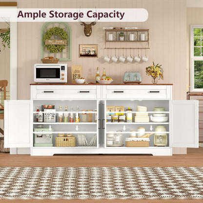 Buffet Cabinet with Storage and Drawers, 55" Large Sideboard Buffet Cabinet with Adjustable Shelves and Doors, Modern Coffee Bar for Kitchen, Living Room, White