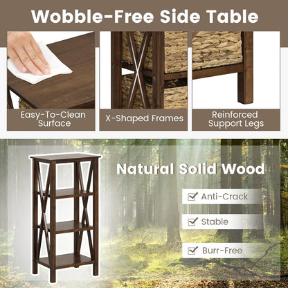 Nightstand Set of 2 with 3 Wicker Storage Baskets, Sofa Side Table with Rubber Wood X-Shaped Frames & Acacia Wood Legs, Bedside Table, End Table for Bedroom, Small Space