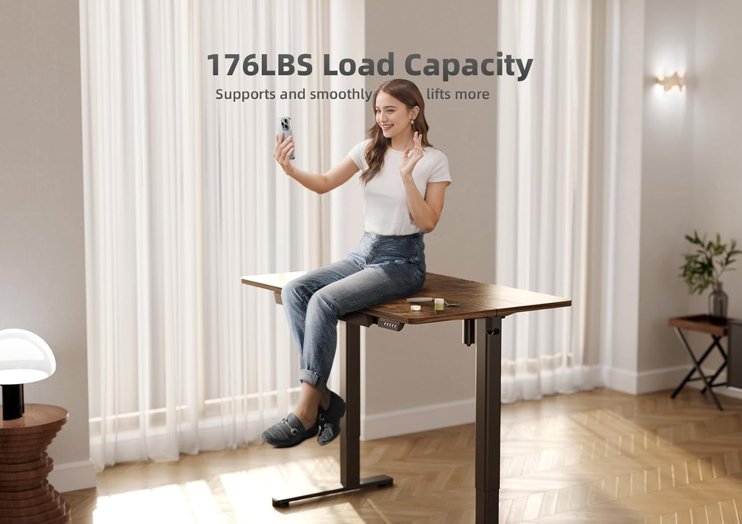 Standing Desk with Drawers, Electric Adjustable Height 48 X 24 Inch Stand up Desks for Home Office, Rustic Brown