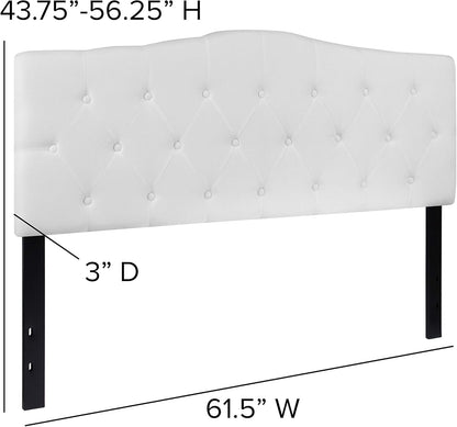 Tufted Upholstered Queen Size Headboard in White Fabric