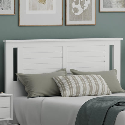 Serene Poplar Wood Full Size Headboard in White, Modern Farmhouse Panel with Horizontal Scoring, Casual Coastal Style, Easy Assembly, Quality Materials