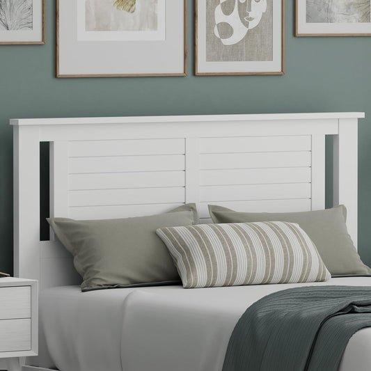 Serene Poplar Wood Full Size Headboard in White, Modern Farmhouse Panel with Horizontal Scoring, Casual Coastal Style, Easy Assembly, Quality Materials