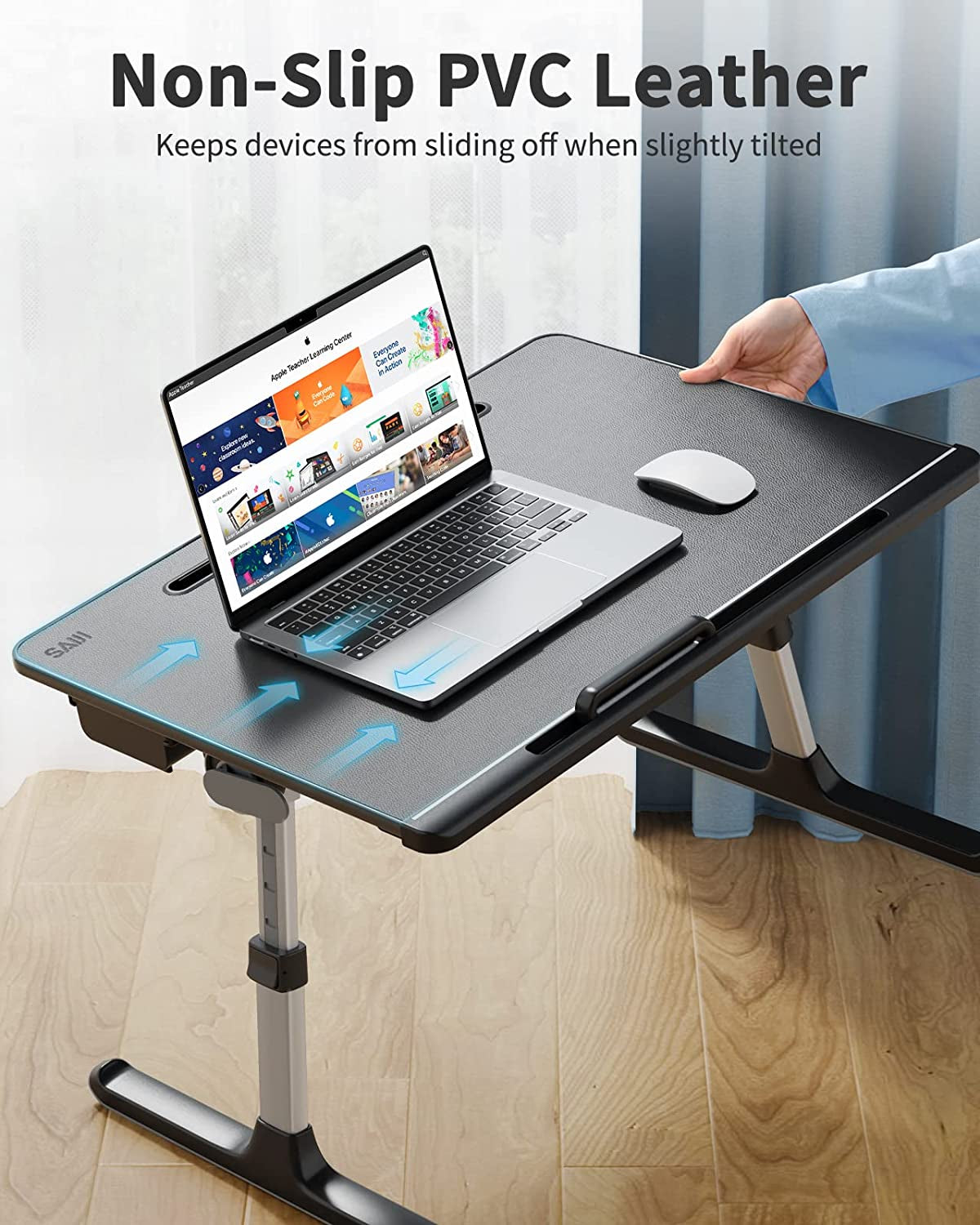 Laptop Bed Tray Desk,  X-Large Adjustable Laptop Table, Foldable Laptop Desk with Storage Drawer and Bookstand for Eating, Working, Writing, Gaming, Drawing (Black)