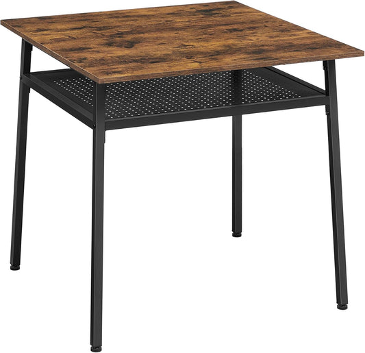 Dining Table, Square Office Desk with Storage Compartment, Industrial, 31.5 X 31.5 X 30.7 Inches,Brown