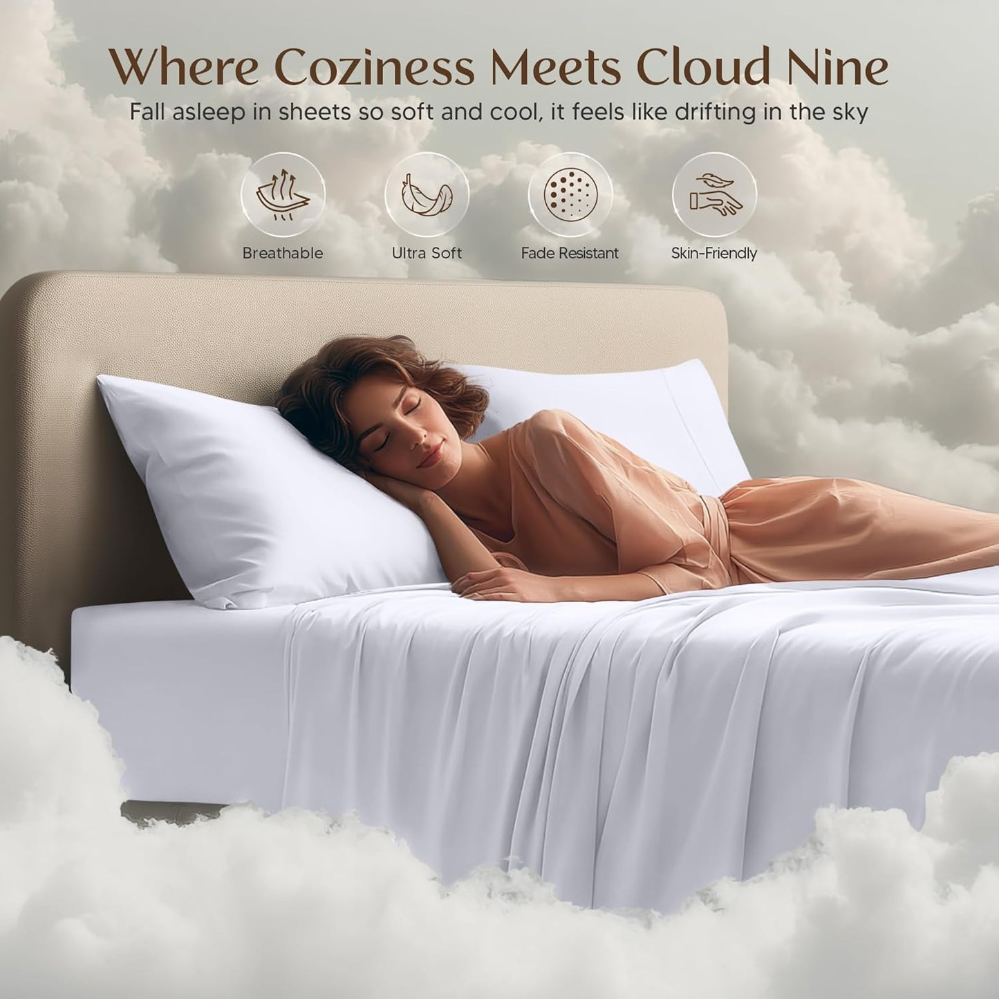 Queen Sheet Set 4 Piece Bed Sheets for Queen Size Bed, Hotel Luxury, Extra Soft, Cooling Bed Sheets - Wrinkle, and Fade Resistant (White)