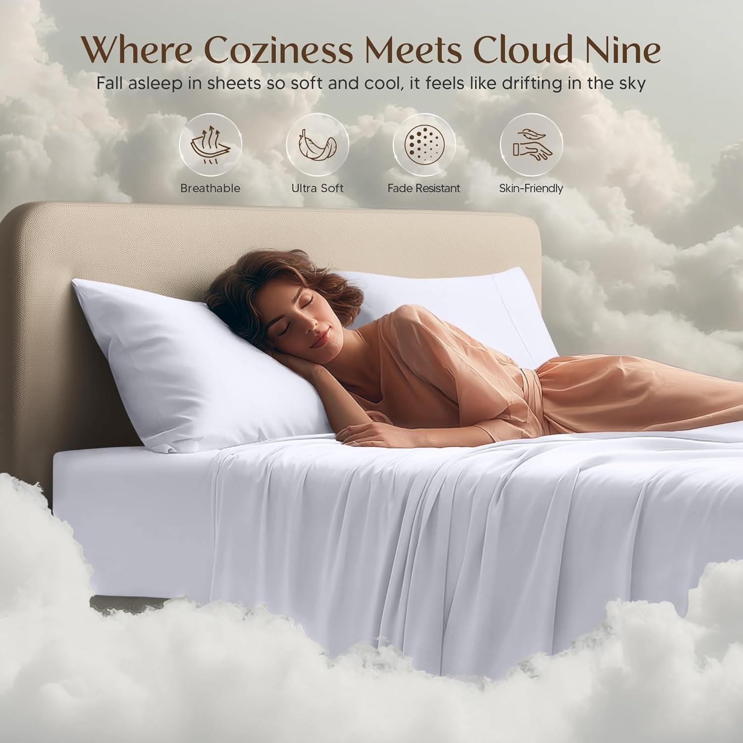 Queen Sheet Set 4 Piece Bed Sheets for Queen Size Bed, Hotel Luxury, Extra Soft, Cooling Bed Sheets - Wrinkle, and Fade Resistant (White)