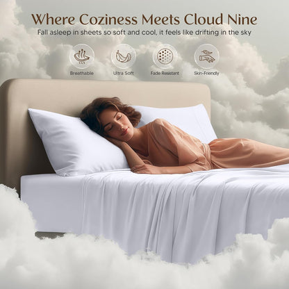Queen Sheet Set 4 Piece Bed Sheets for Queen Size Bed, Hotel Luxury, Extra Soft, Cooling Bed Sheets - Wrinkle, and Fade Resistant (White)