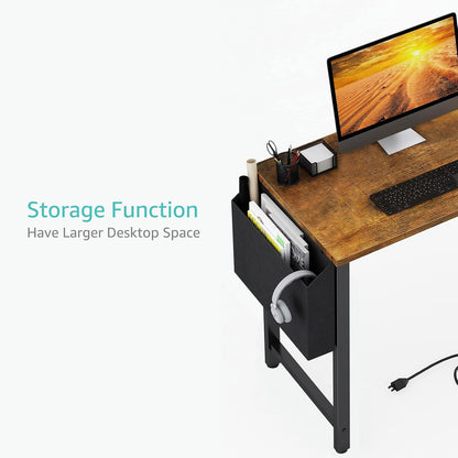 Small L Shaped Desk with Power Outlet Shelves, 40 Inch Reversible Corner Desk for Small Space Home Office, L-Shaped Computer Desk PC Desks with Charging Station, Rustic Brown