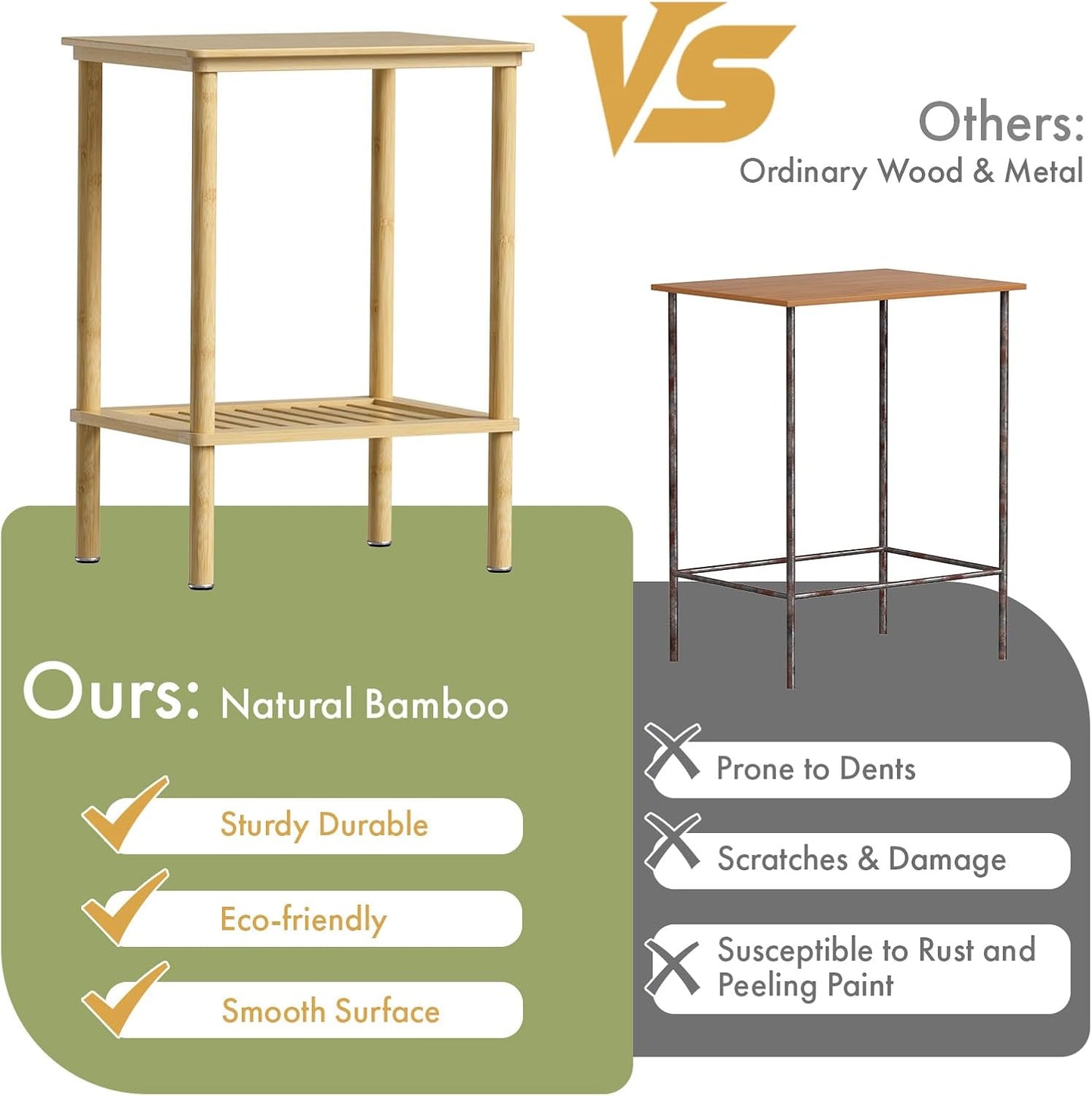 Bamboo Side Table, Small Bedside Table, 2 Tier End Table with Open Shelf, 21.5 Inch Tall Narrow Couch Table, Boho Natural Nightstand, Entryway Table, Accent Table, Home Decor for Living Room, Bathroom