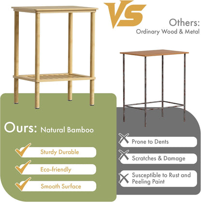 Bamboo Side Table, Small Bedside Table, 2 Tier End Table with Open Shelf, 21.5 Inch Tall Narrow Couch Table, Boho Natural Nightstand, Entryway Table, Accent Table, Home Decor for Living Room, Bathroom