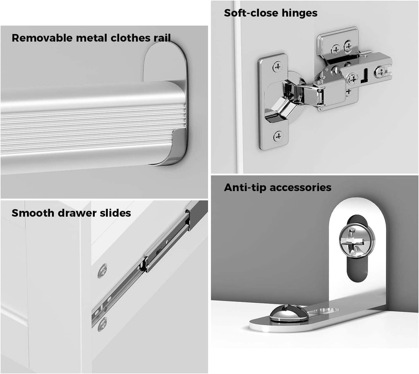 Armoire Wardrobe Closet with Drawers and Mirror, 71" Clothing Storage Cabinet with Hanging Rod, 4 Doors Wooden Wardrobe Cabinet for Bedroom, Large Capacity Storage