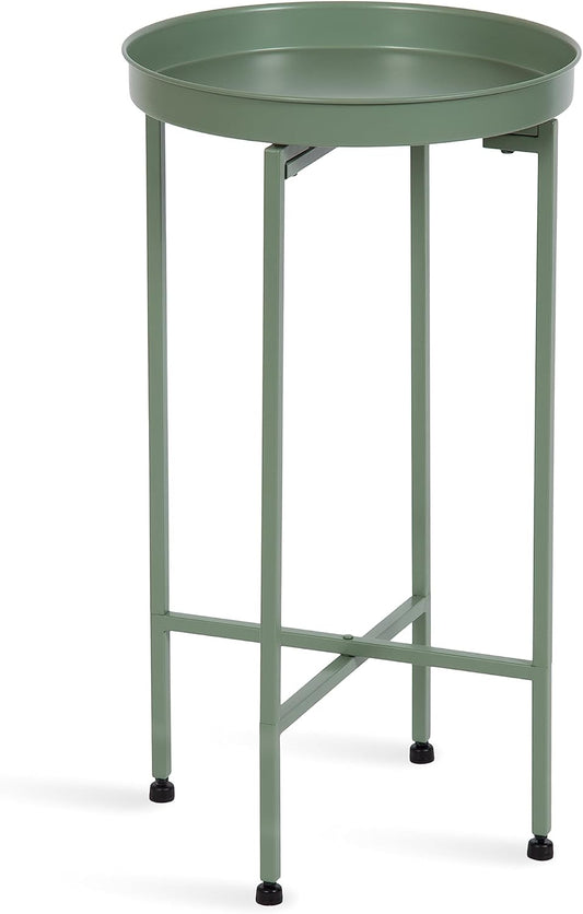Celia round Metal Foldable Accent Table, 15 X 26, Green, Transitional Small Side Table with a Removable Magnetic Tray Tabletop and Space-Saving Folding Base
