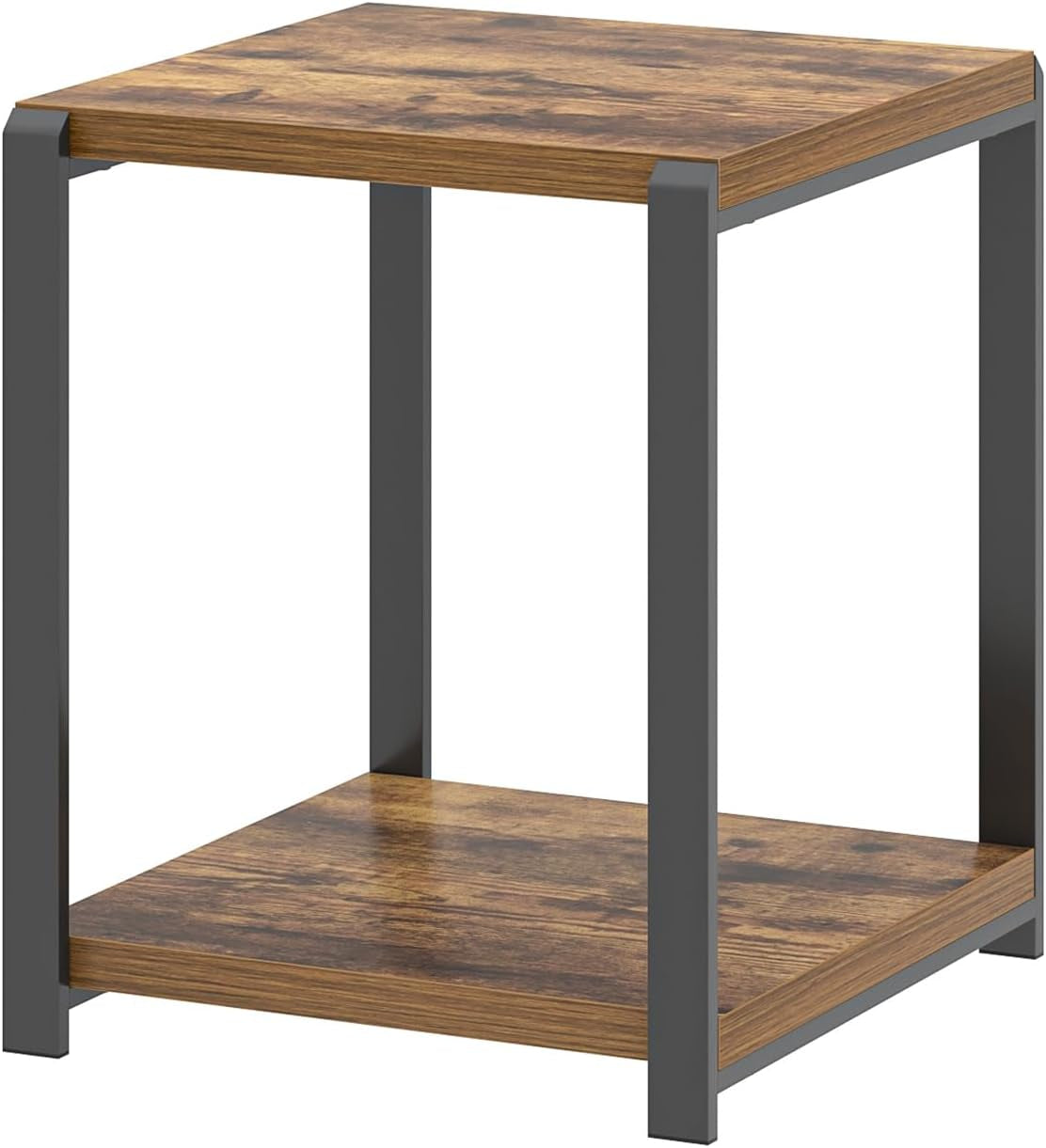 End Table with Storage Shelf, Modern Side Table for Living Room, Wood and Metal Bedside Table Nightstand, Rustic Brown