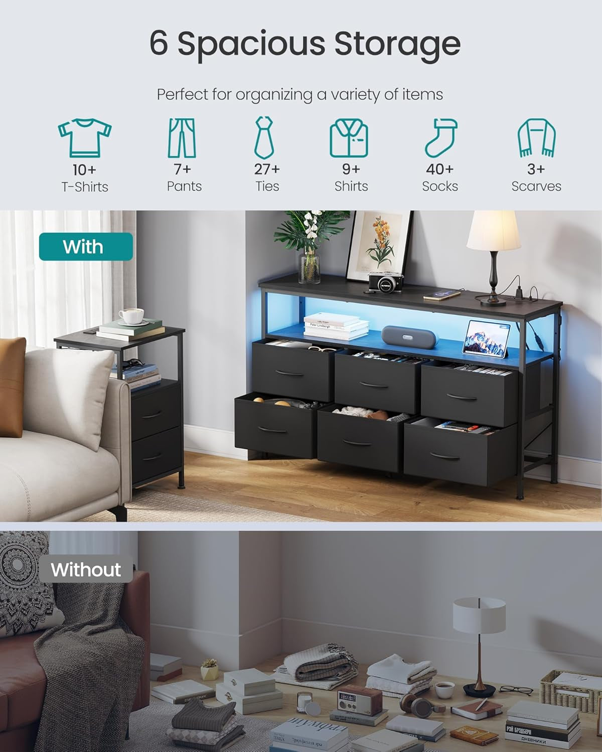 BELLAH Collection - Dresser for Bedroom, Chest of Drawers, TV Stand for Tvs up to 55 Inches, Living Room, Closet, 6 Drawers and 1 Shelf, Modern, Ink Black ULGS833BH02S