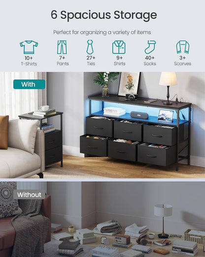BELLAH Collection - Dresser for Bedroom, Chest of Drawers, TV Stand for Tvs up to 55 Inches, Living Room, Closet, 6 Drawers and 1 Shelf, Modern, Ink Black ULGS833BH02S