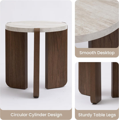 Side Table, Small round End Table with 3 Legs, Nightstand for Small Spaces, Accent Table with Faux Marble Tabletopn for Living Room, Bedroom