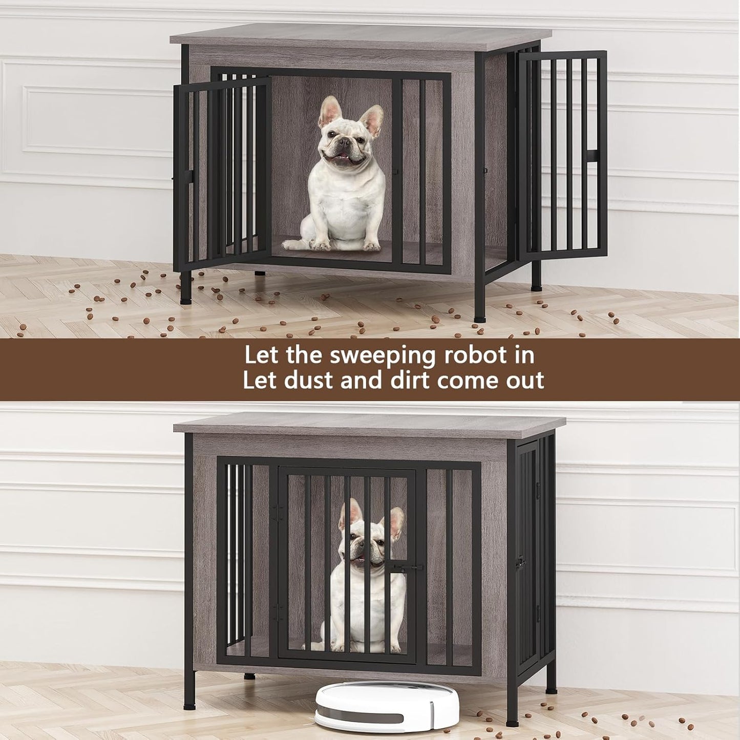 Dog Crate Furniture for 1 or 2 Dogs, Heavy Duty Single/Double Dog Crates for Small/Medium/Large Dogs, Dog Kennel Furniture Indoor as TV Stand, Medium Size 31.5" L(20-35 Pounds), Oak Grey