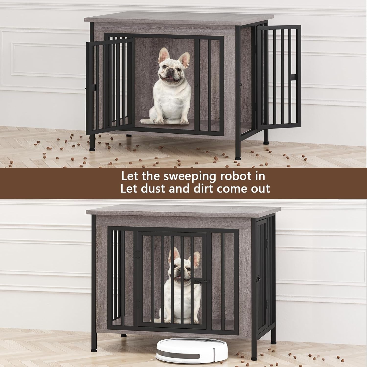 Dog Crate Furniture for 1 or 2 Dogs, Heavy Duty Single/Double Dog Crates for Small/Medium/Large Dogs, Dog Kennel Furniture Indoor as TV Stand, Medium Size 31.5" L(20-35 Pounds), Oak Grey