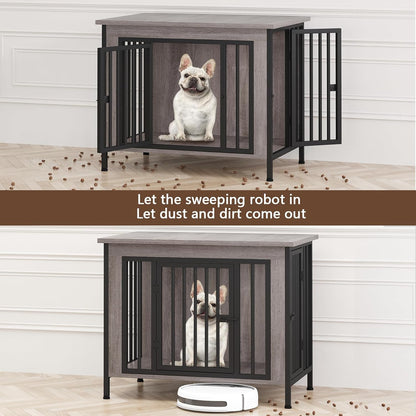 Dog Crate Furniture for 1 or 2 Dogs, Heavy Duty Single/Double Dog Crates for Small/Medium/Large Dogs, Dog Kennel Furniture Indoor as TV Stand, Medium Size 31.5" L(20-35 Pounds), Oak Grey