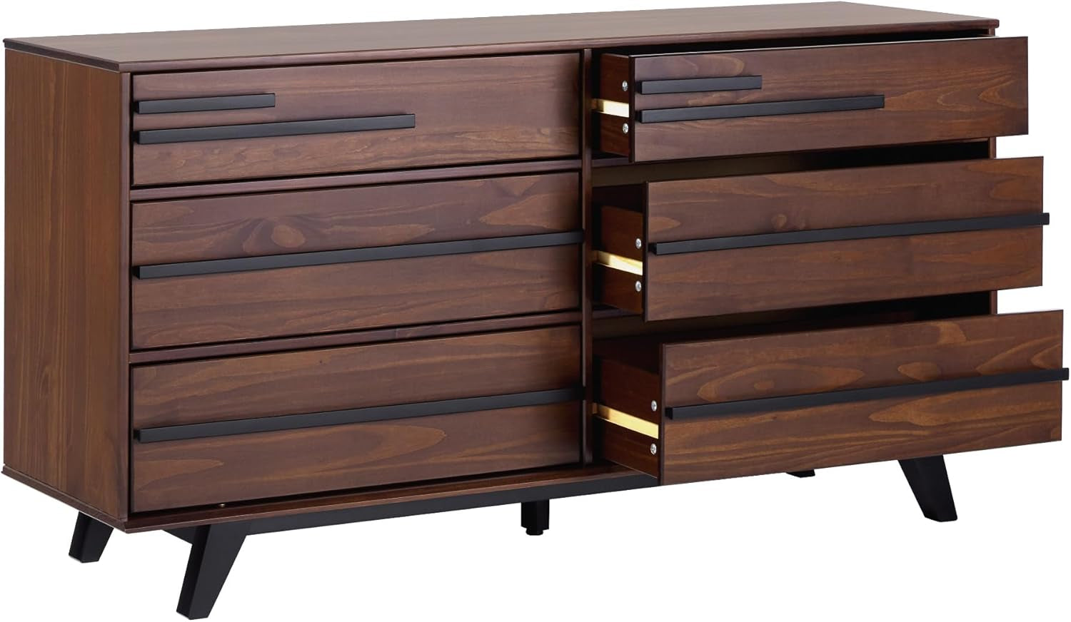 Malhia Contemporary Minimalist Solid Wood 6-Drawer Dresser, 60 Inch, Walnut
