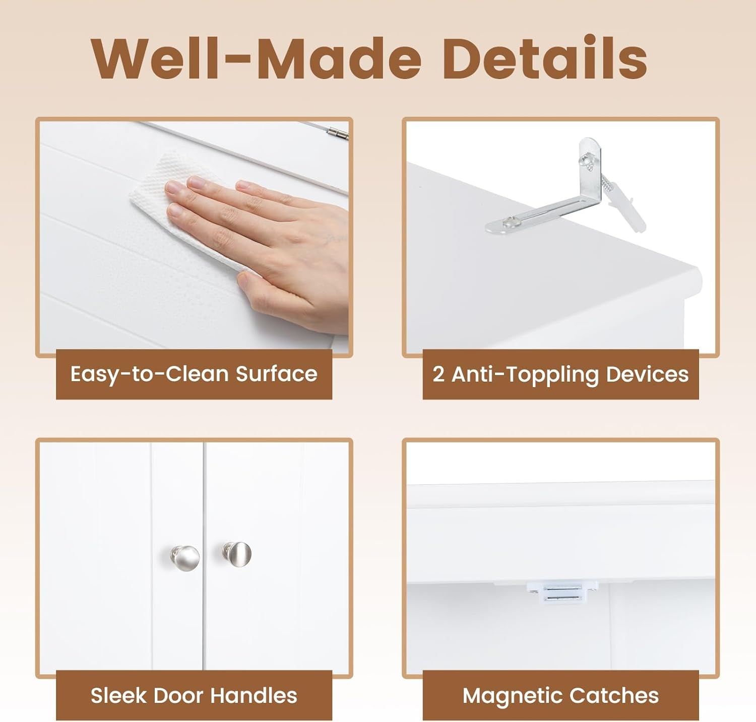 over the Toilet Storage Cabinet, 31.5''W Freestanding Space Saver with Doors, Adjustable Shelf & Toilet Paper Holder, over Toilet Bathroom Organizer for Laundry, Restroom, White