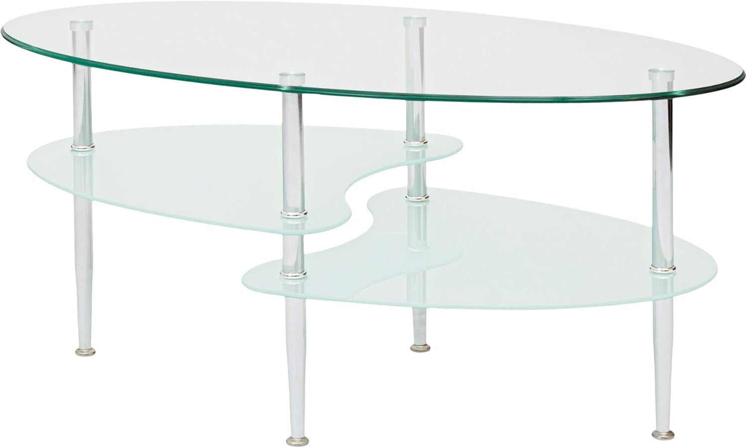 Modern Oval Glass Coffee Table Living Room Accent Ottoman Storage Shelf, 37 Inch, Glass
