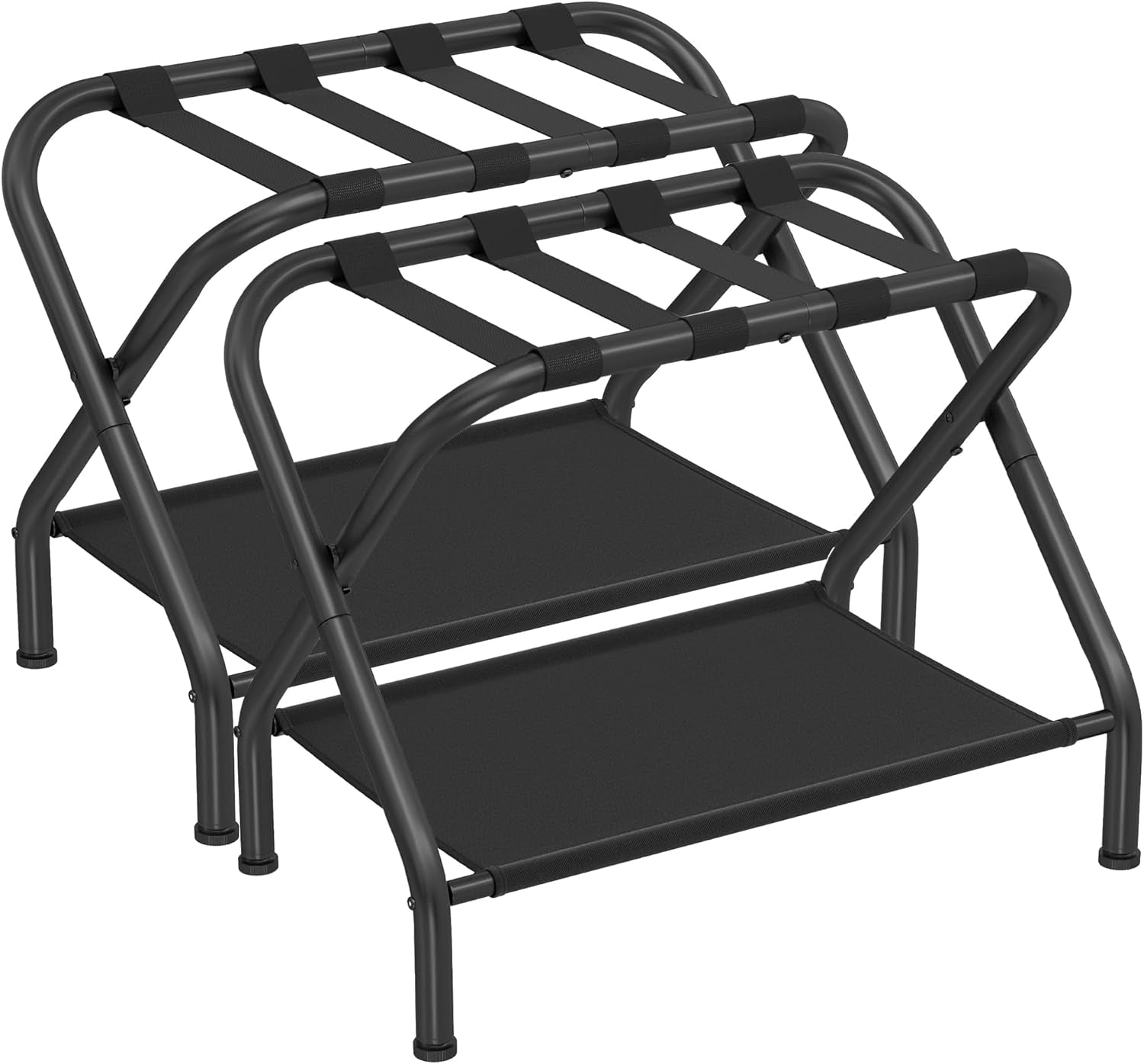 Luggage Racks, Set of 2, Suitcase Stand with Fabric Storage Shelf, for Guest Room, Bedroom, Hotel, Foldable Steel Frame, Holds up to 110 Lb, 27.2 X 15 X 20.5 Inches, Black URLR002B02