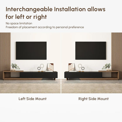 Modern Mid-Century Coffee Table and TV Stand Set of 2, Extendable Entertainment Center Set for Living Room (Black & Walnut)