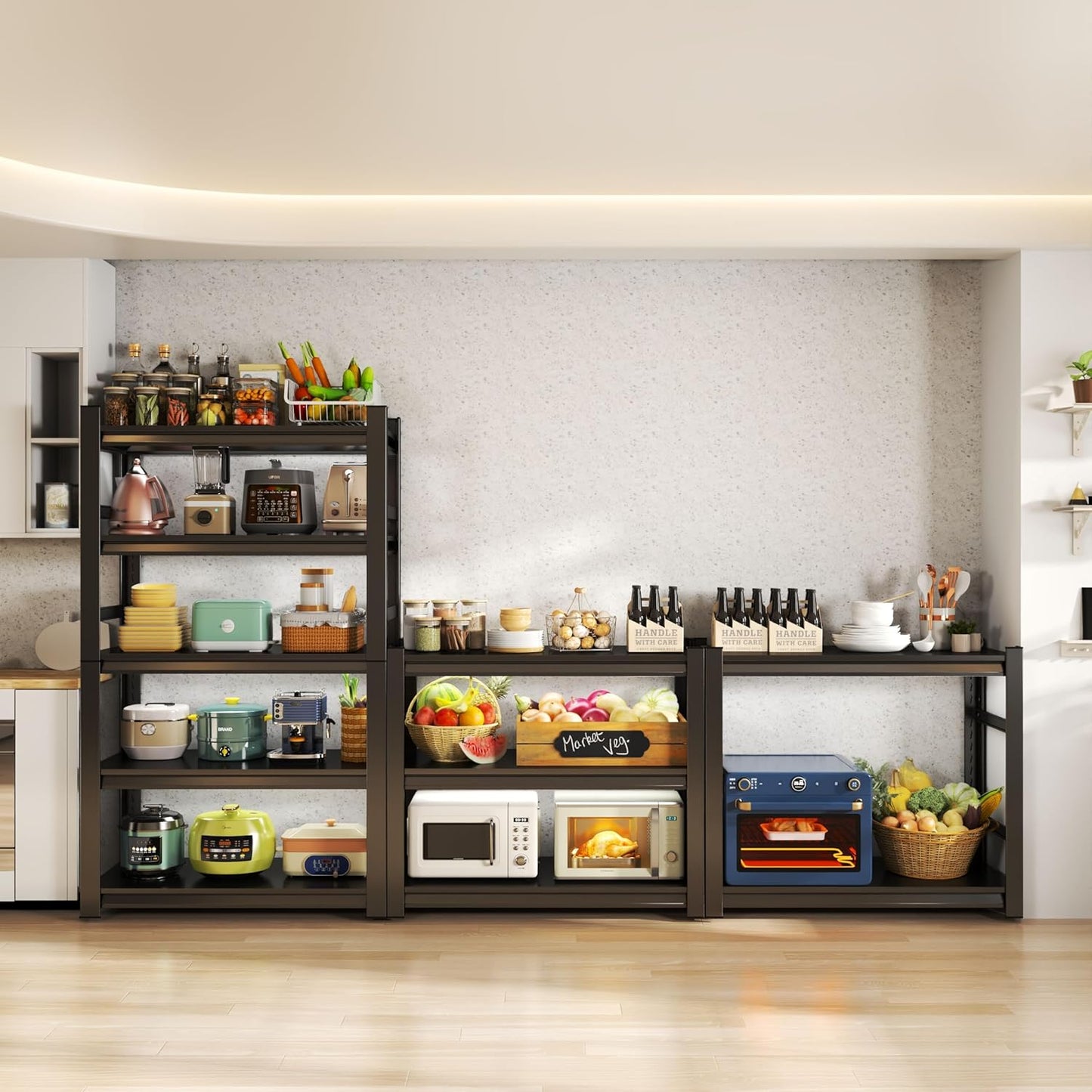 77.4" H Kitchen Shelving, Kitchen Storage Organization Metal Shelves Loads 2000LBS, Pantry Shelving Unit, 5-Tier Racks for Storage, Coffee Machine Storage Shelf Stand, Black