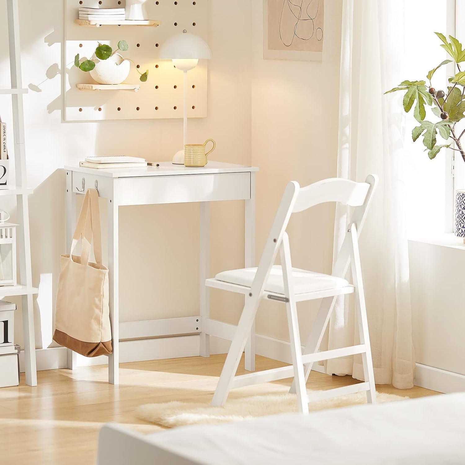 White Small Desk with Drawers, Mini Table Computer Writing Workstation Children Teenagers Desk with Drawer and Hooks, White FWT43-W