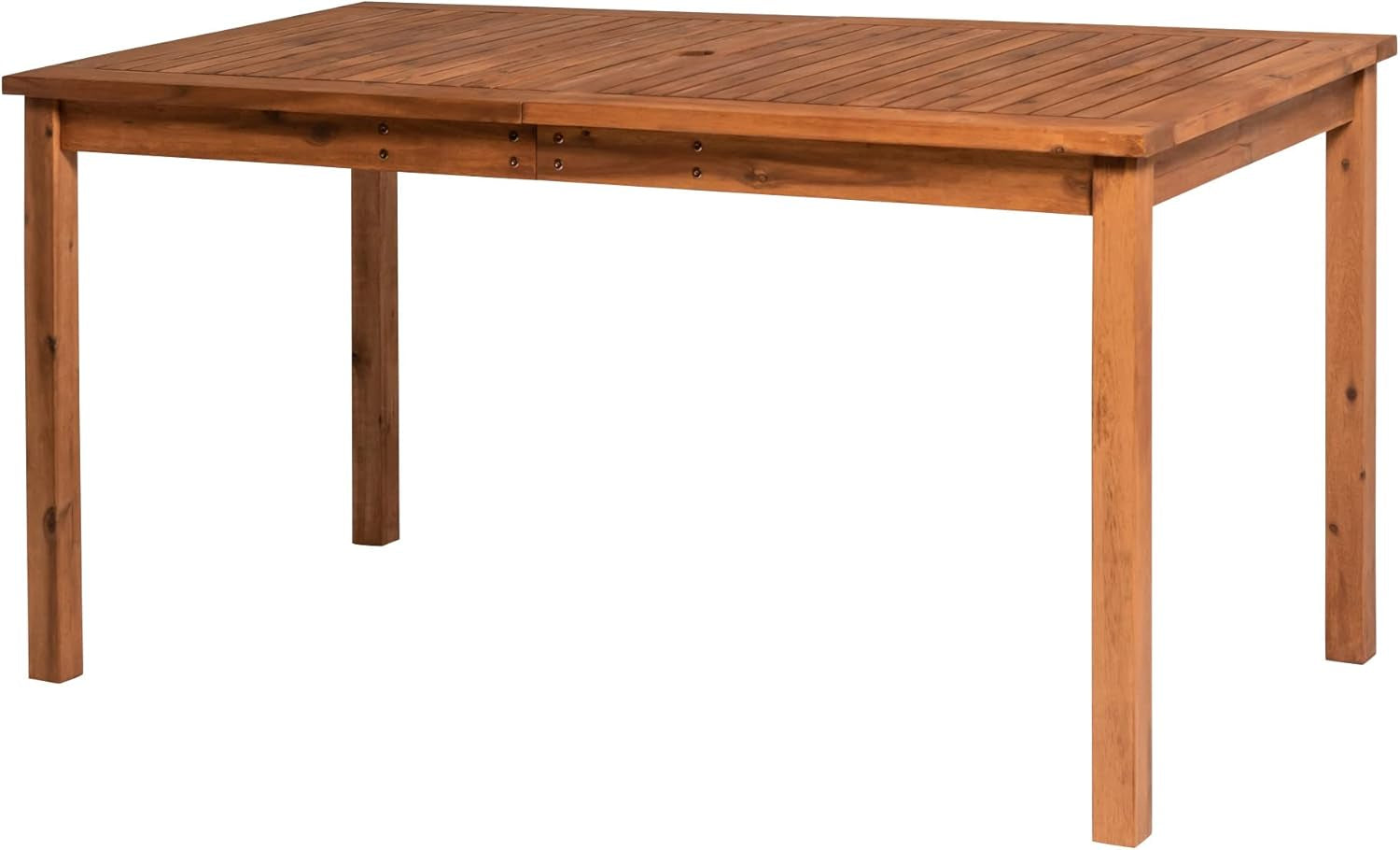 Dominica Contemporary Slatted Outdoor Dining Table, 34 Inch, Brown