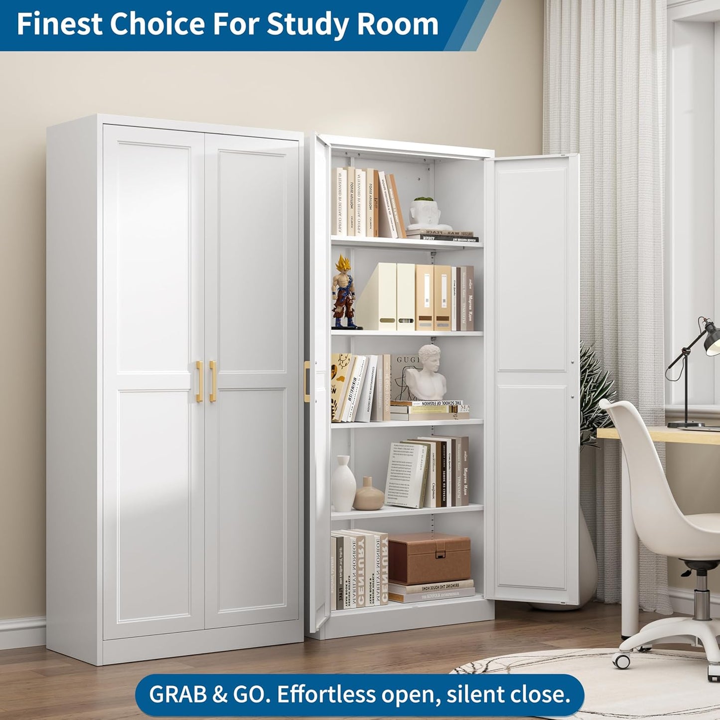 71" Kitchen Pantry Storage Cabinet,White Tall Storage Cabinet with Doors and 4 Shelves,Metal Food Pantry Cabinets for Kitchen Storage,Freestanding Cupboard for Dining Living Room,Assemble Required
