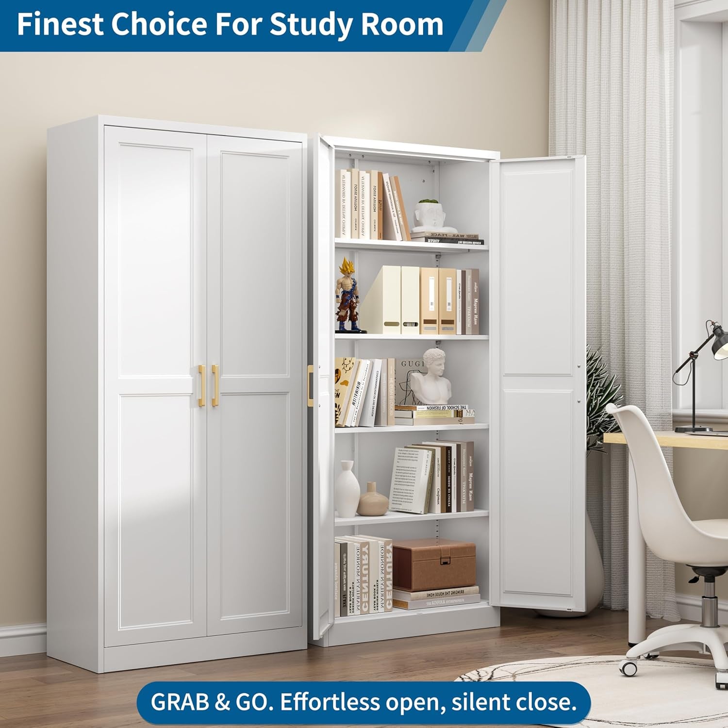 71" Kitchen Pantry Storage Cabinet,White Tall Storage Cabinet with Doors and 4 Shelves,Metal Food Pantry Cabinets for Kitchen Storage,Freestanding Cupboard for Dining Living Room,Assemble Required
