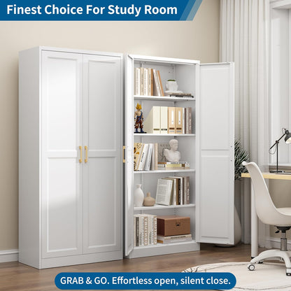 71" Kitchen Pantry Storage Cabinet,White Tall Storage Cabinet with Doors and 4 Shelves,Metal Food Pantry Cabinets for Kitchen Storage,Freestanding Cupboard for Dining Living Room,Assemble Required