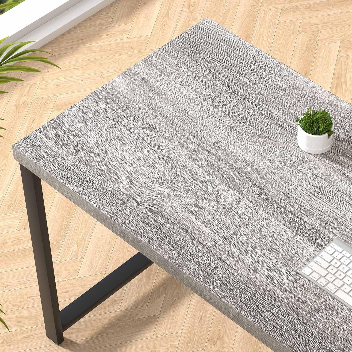 47 Inch Home Office Desk, Modern Computer Desk with Storage Shelves, Small Study Writing Gaming Table Workstation for Living Room Bedroom, Industrial Light Grey