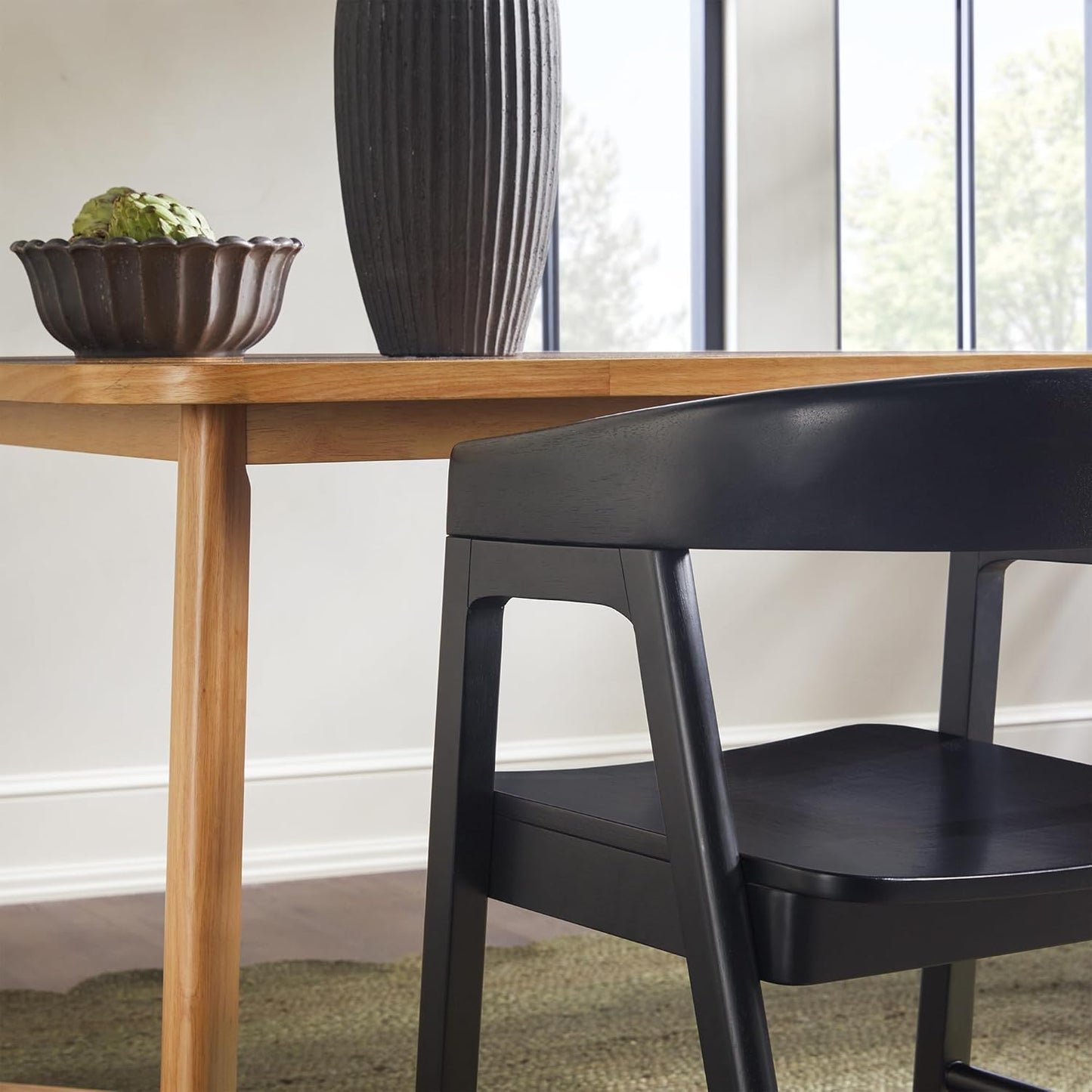 Ezra Modern Solid Wood Rounded Back Dining Chair - Black (Set of 2)