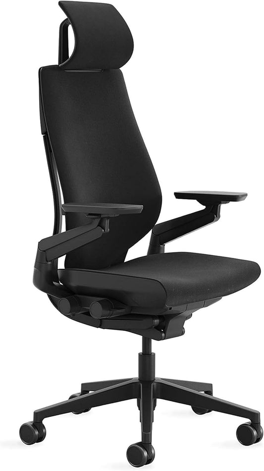 Gesture Office Chair with Head Rest - Ergonomic Work Chair with Wheels for Hard Flooring - Comfortable Office Chair - Intuitive-To-Adjust Chairs for Desk - 360-Degree Arms - Licorice Fabric